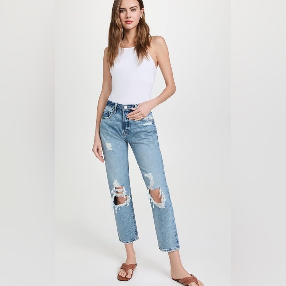 Frame Denim Light Blue Distressed Cropped Jeans